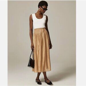 NWT J. Crew Gathered-Waist Mixy Midi Dress Ivory White Tan Large CI891